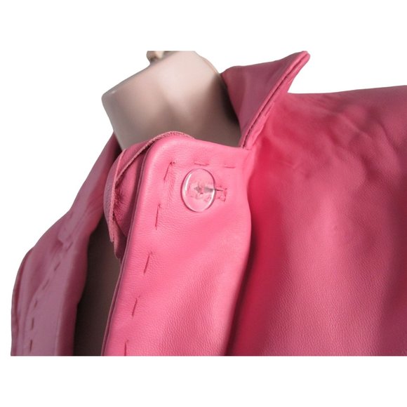 Pink Leather Two Button Lapel Flower Accent Jacket Bl;azer Wilson Ladies Large E - Picture 6 of 16